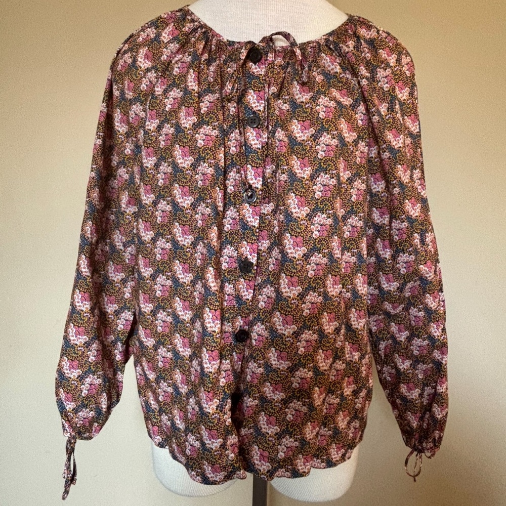 J. Crew Pink and Brown Floral Blouse